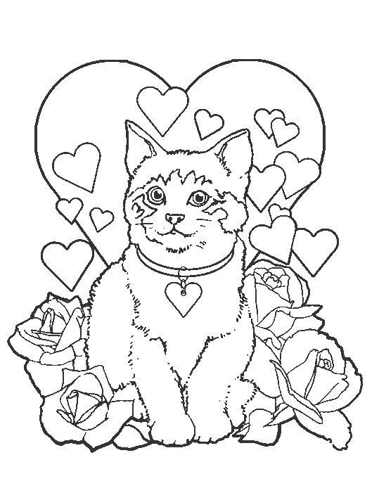 coloriage chaton avec des coeurs